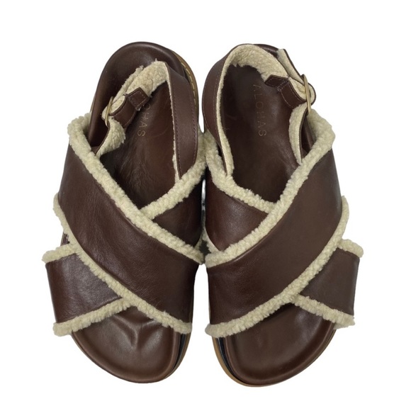 Alohas Marshmallow Brown Leather Sherling Sandals - Picture 8 of 8
